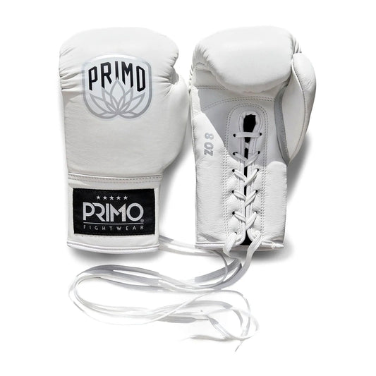 Primo Pro Lace - Up Boxing Gloves - White - Stone Fight Shop