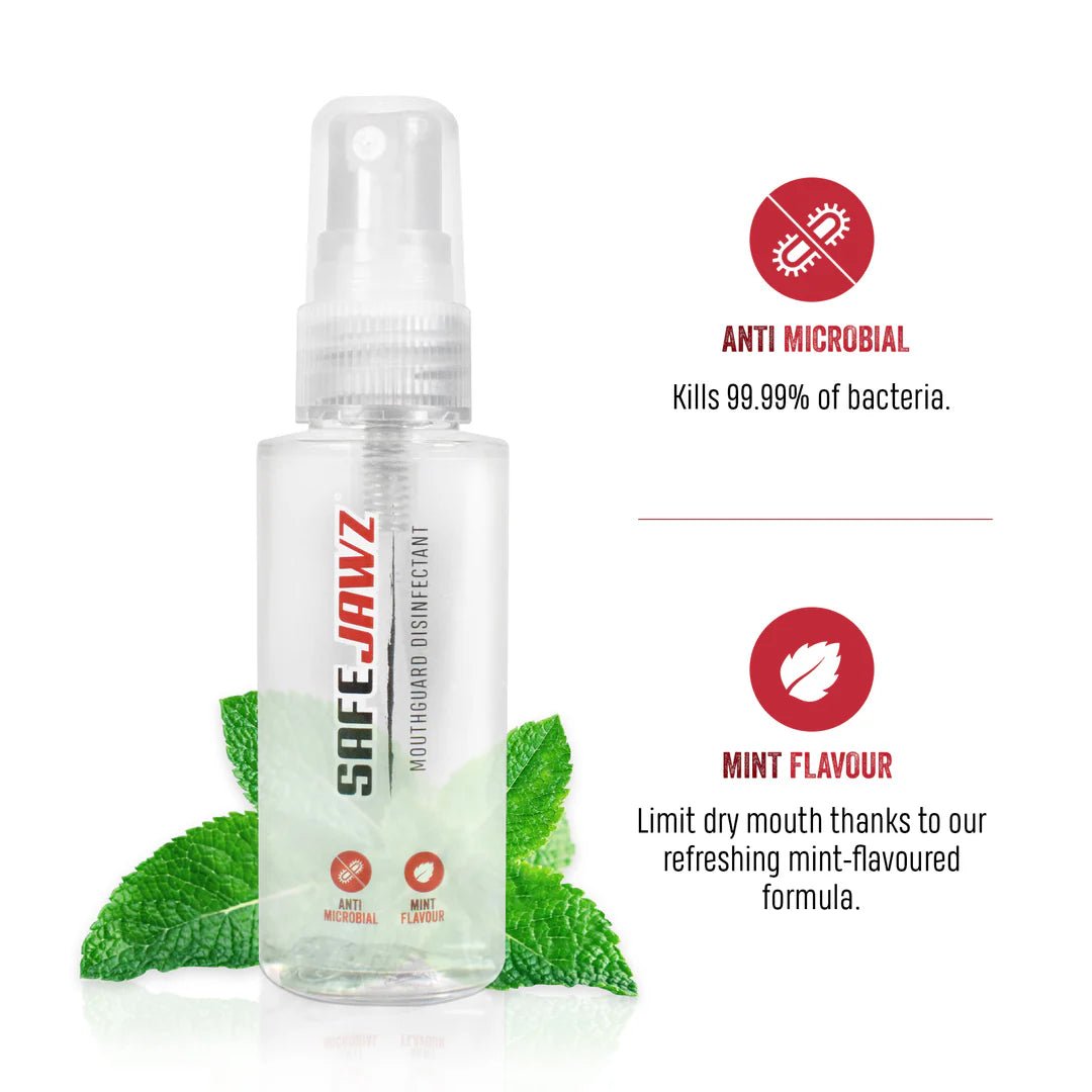 SafeJawz Mouthguard Disinfectant Spray. Mint Flavour, Anti - Microbial Gum Shield Cleaner. 50ml - Stone Fight Shop