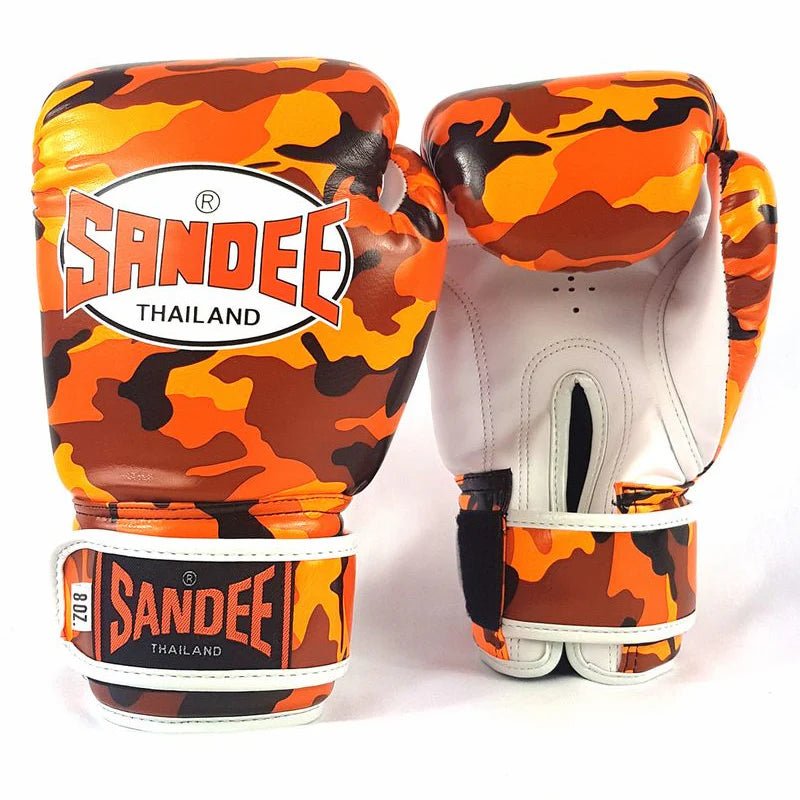 Sandee Camo Velcro Boxing Gloves - Orange & White - Stone Fight Shop