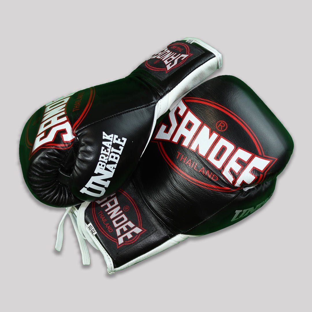 Sandee Cool - Tec Lace Up Pro Fight Leather Boxing Gloves - Black - Stone Fight Shop