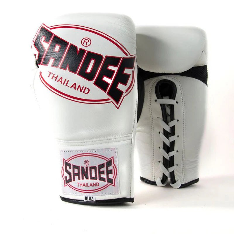 Sandee Cool - Tec Lace Up Pro Fight Leather Boxing Gloves - White - Stone Fight Shop