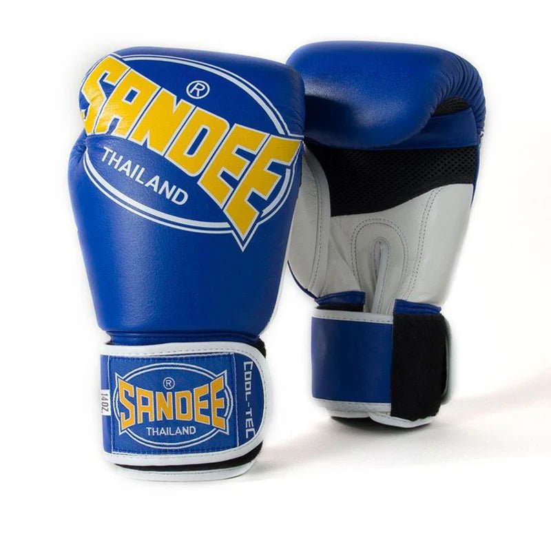 Sandee Cool - Tec Velcro 3 Tone Boxing Gloves - Blue, Yellow & White - Stone Fight Shop