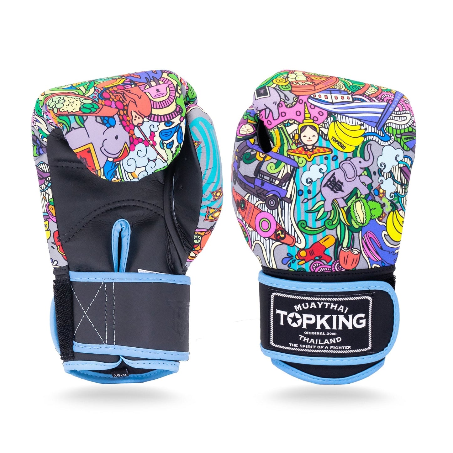 Top King Kids Boxing Gloves Thai Culture - Blue - Stone Fight Shop