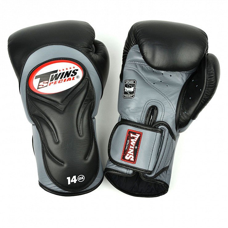 Twins Black - Grey Deluxe Sparring Gloves - Stone Fight Shop