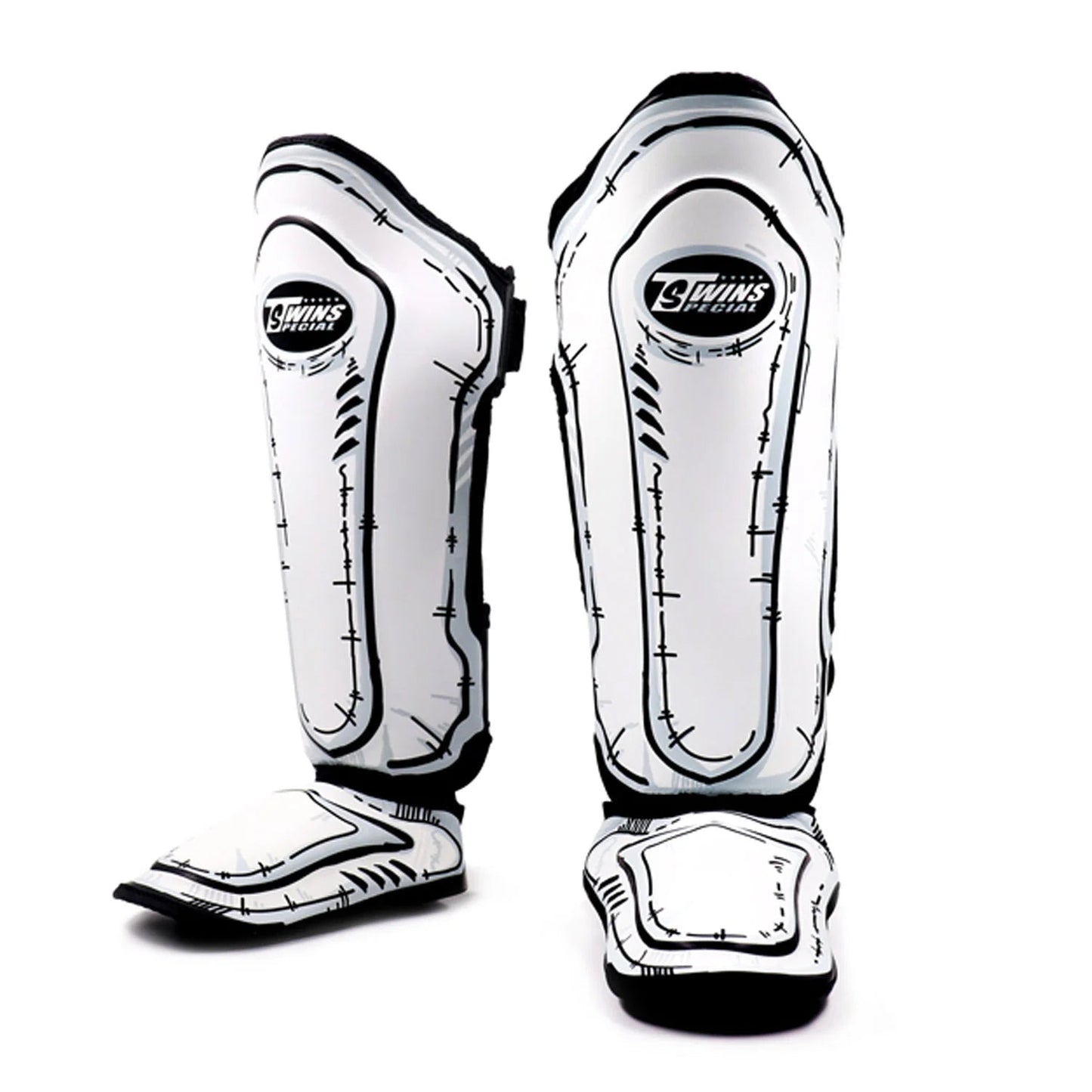 Twins Comic Shin Pads White Leather - Stone Fight Shop