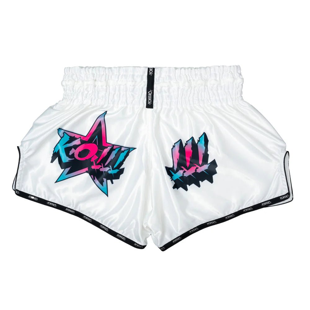 Yokkao Fighter KO Muay Thai Shorts - White - Stone Fight Shop