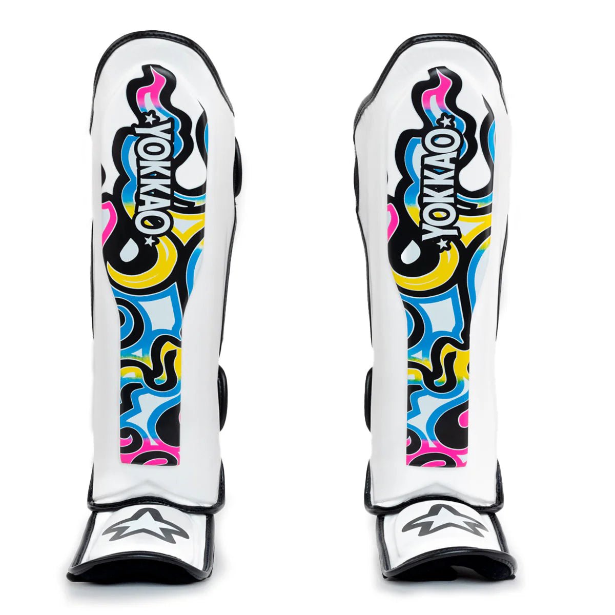 Yokkao Flames Shin Guards - White - Stone Fight Shop