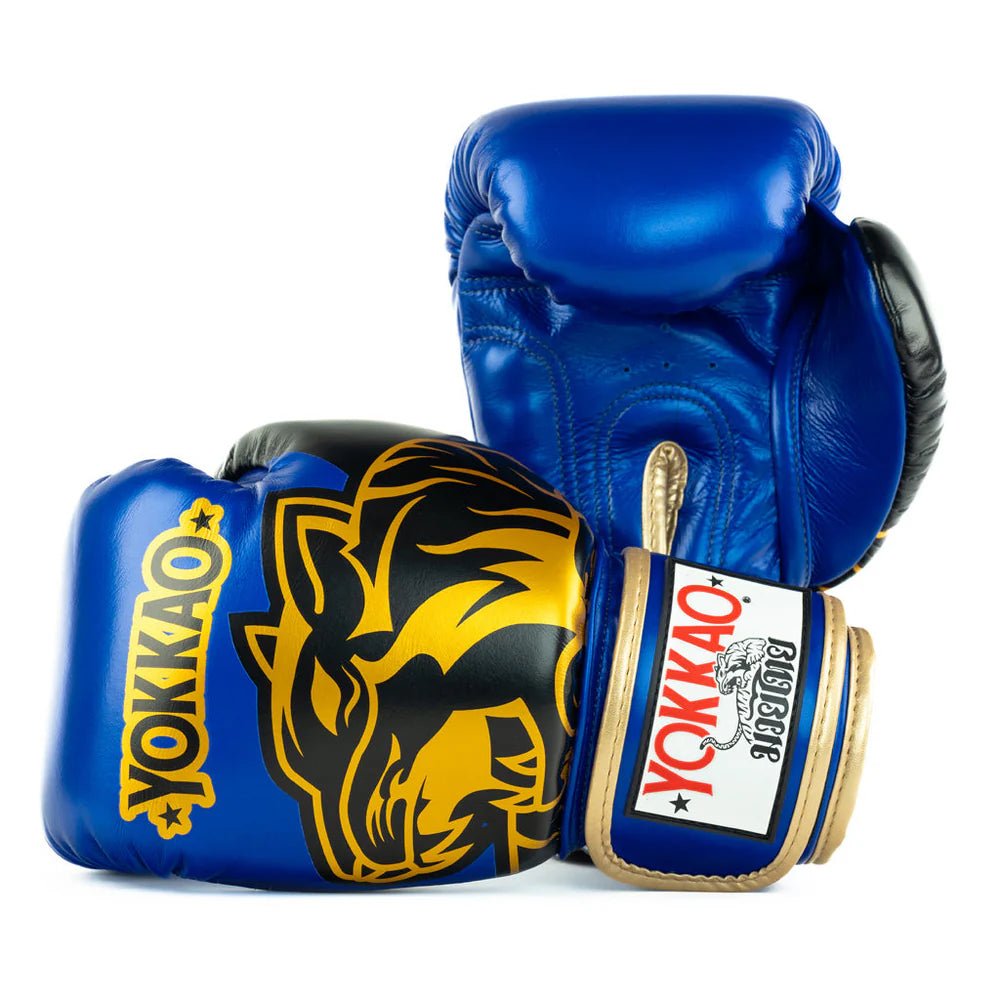 Yokkao Original Boxing Gloves Gold - Electric Blue - Stone Fight Shop