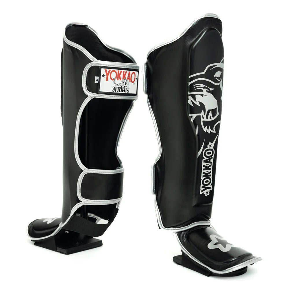 Yokkao Original Shin Guards Silver - Absolute Black - Stone Fight Shop