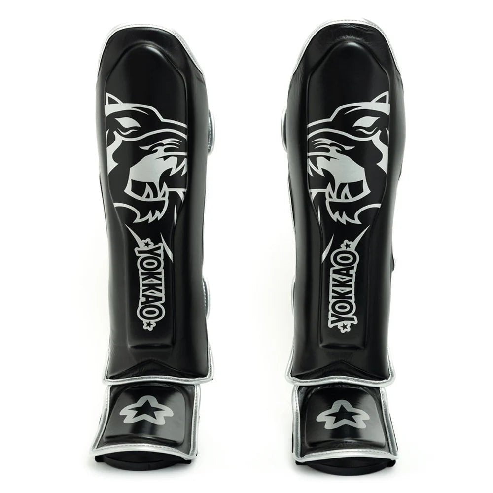 Yokkao Original Shin Guards Silver - Absolute Black - Stone Fight Shop