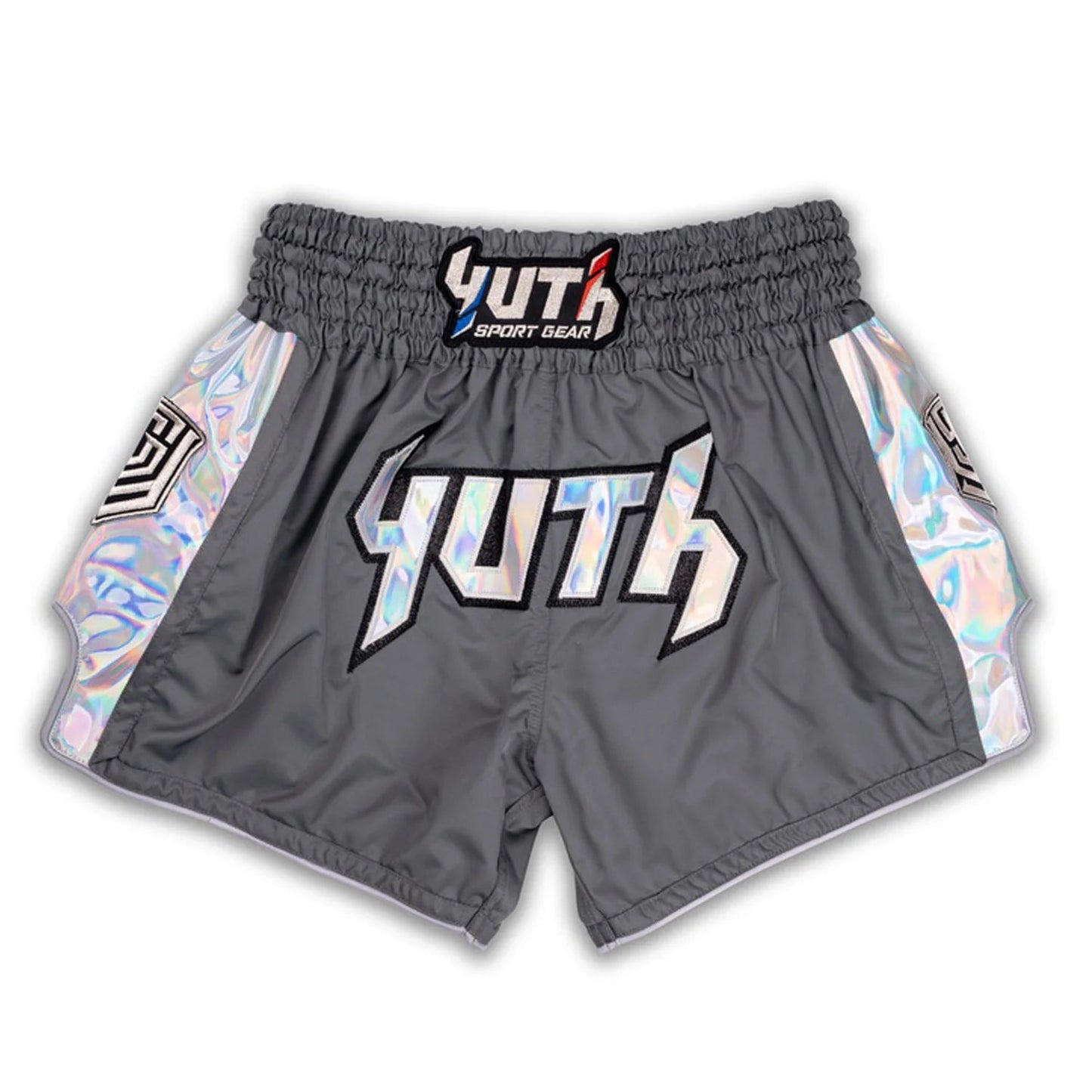 Yuth Hologram Muay Thai Shorts Grey - Silver - Stone Fight Shop