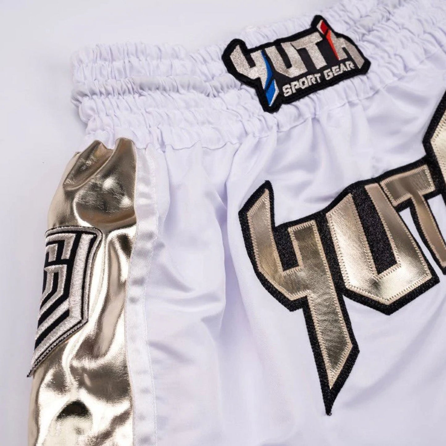 Yuth Hologram Muay Thai Shorts White - Gold - Stone Fight Shop