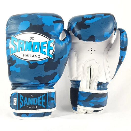 Sandee Kids Camo Velcro Boxing Gloves - Blue & White