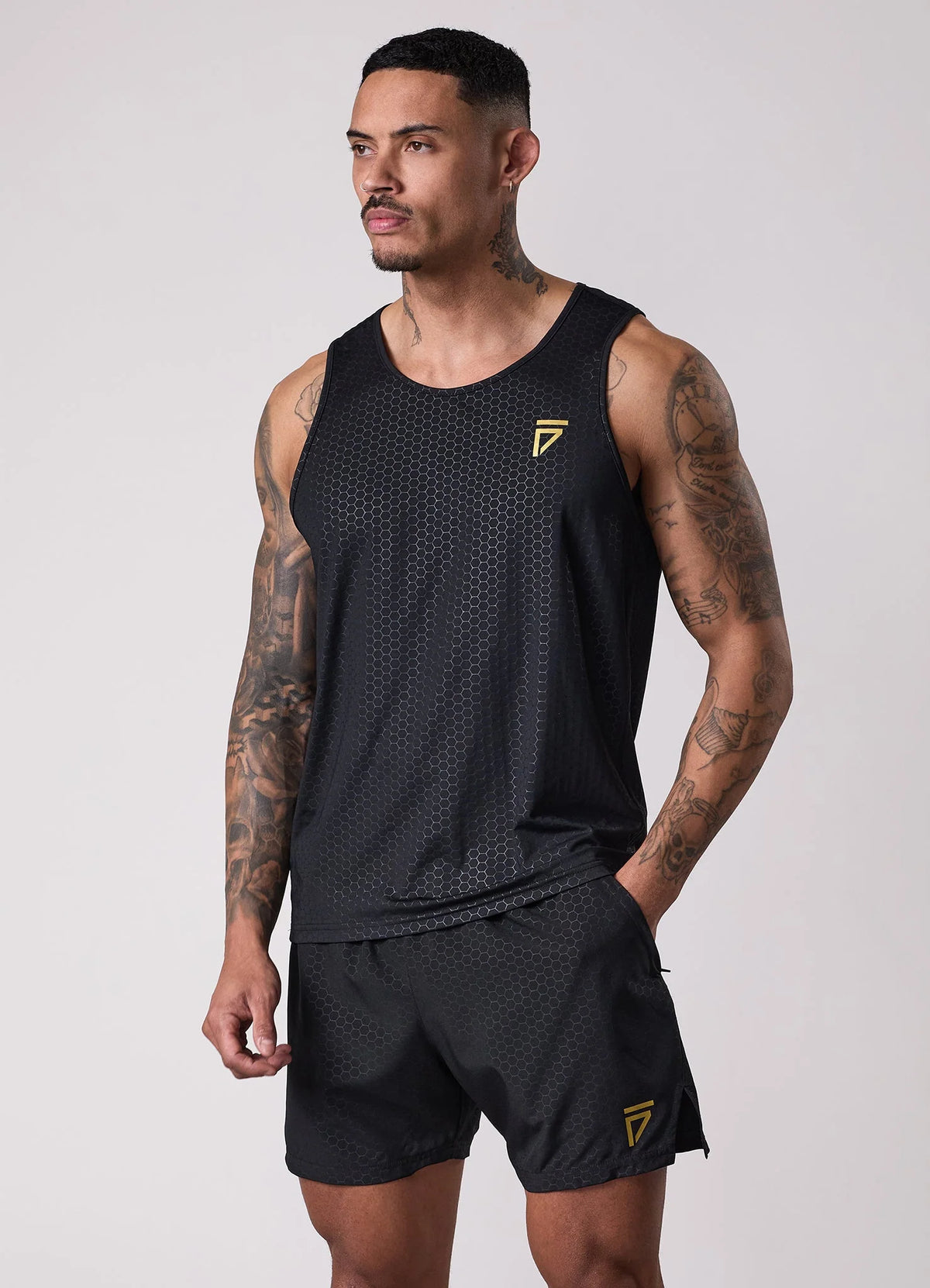 Gym King Fight Division Debossed Training Vest - Black/ Gold