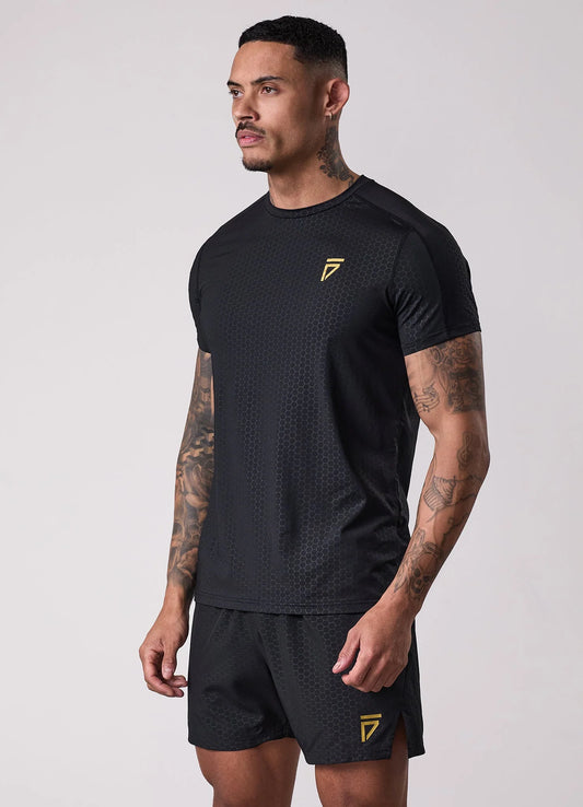Gym King Fight Division Debossed Training T-Shirt - Black/ Gold