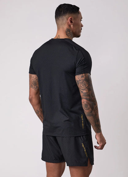 Gym King Fight Division Debossed Training T-Shirt - Black/ Gold