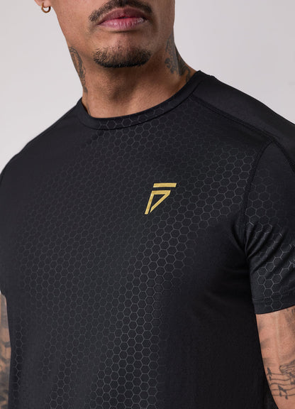 Gym King Fight Division Debossed Training T-Shirt - Black/ Gold