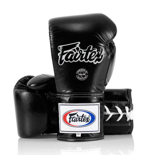 Fairtex Lace - Up Competition Boxing Gloves Black - Stone Fight Shop
