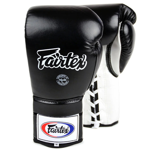 Fairtex Lace - Up Sparring Boxing Gloves Black - White - Stone Fight Shop