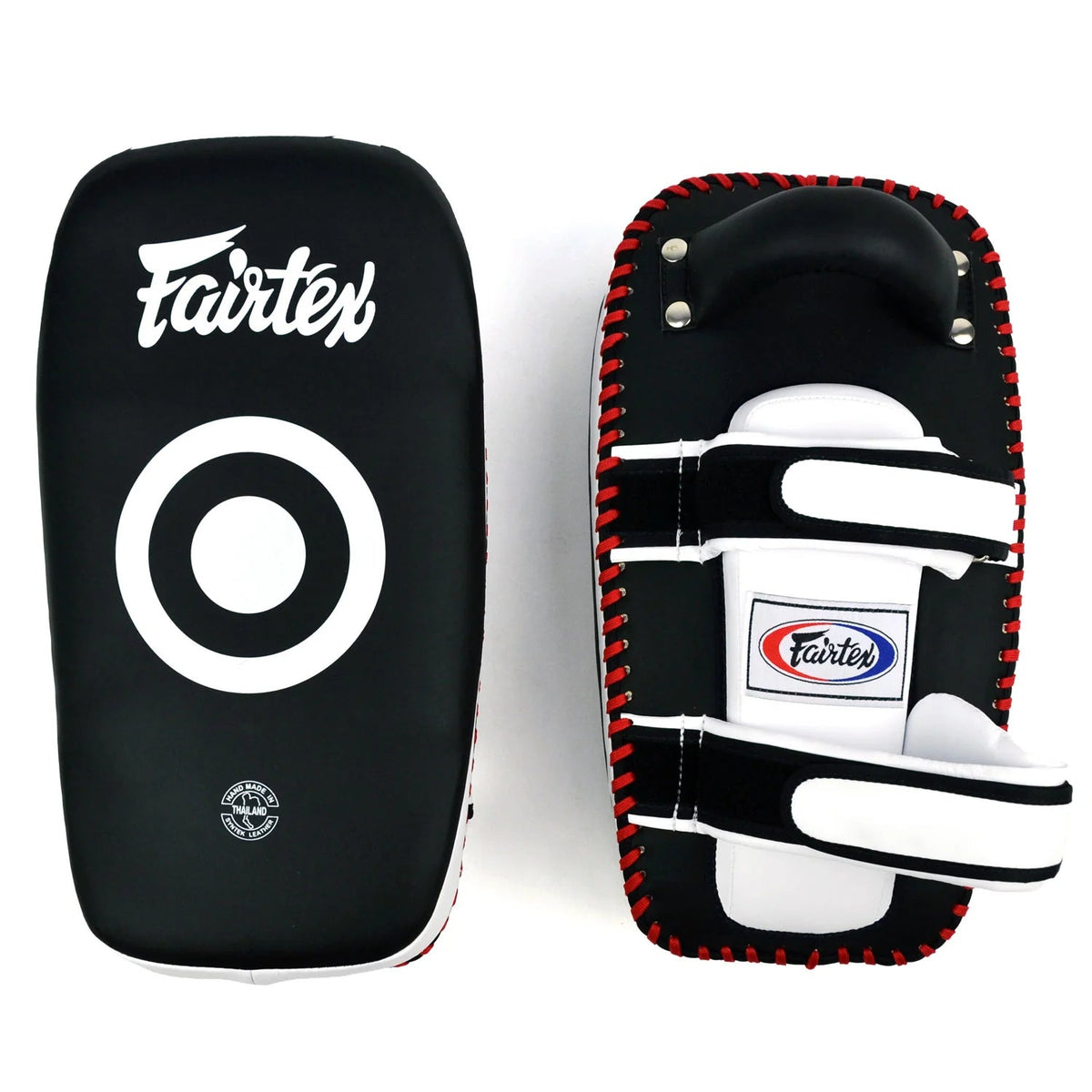 Fairtex Microfibre Thai Kick Pads - Black - White - Stone Fight Shop