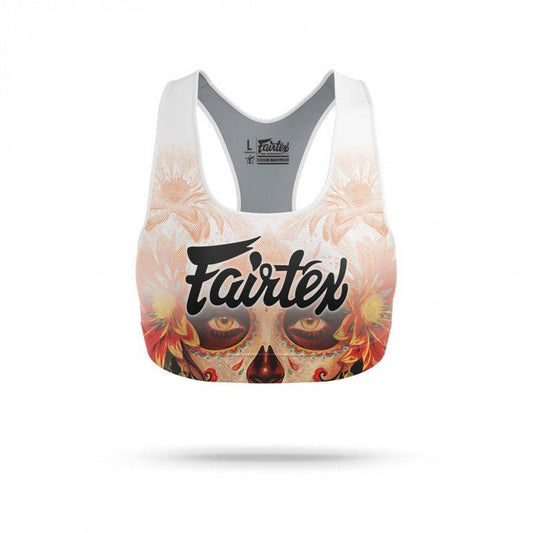 Fairtex Stamp Sports Bra White - Orange - Stone Fight Shop