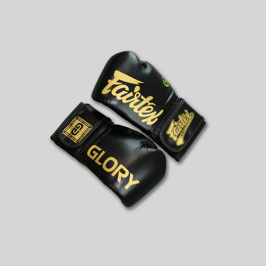 Fairtex X Glory Velcro Boxing Gloves - Black & Gold - Stone Fight Shop