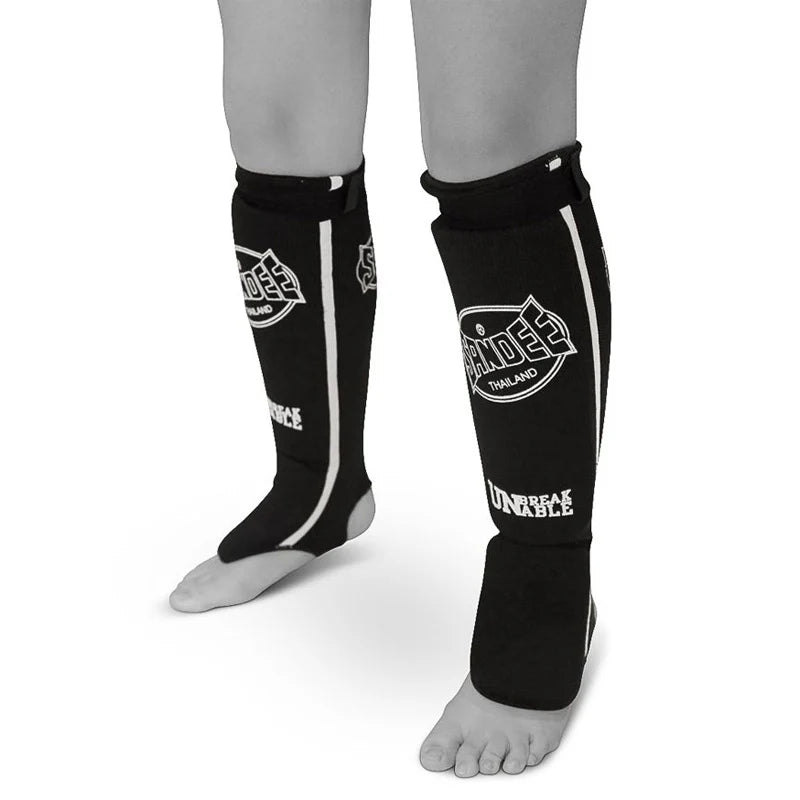 Sandee Cotton Slip On Competition Shinguard - Black - Stone Fight Shop