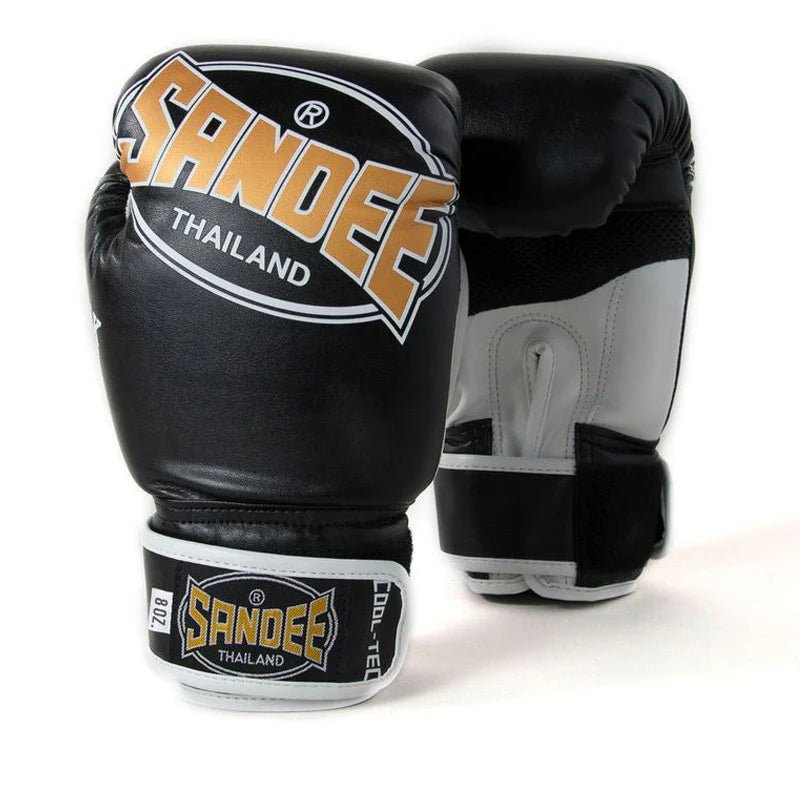 Sandee Kids Cool-Tec Velcro 3 Tone Boxing Gloves - Black, Gold & White - Stone Fight Shop