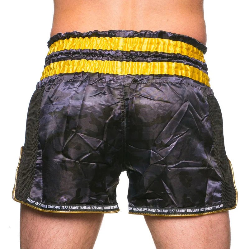 Sandee Thai Shorts - Supernatural Power - Black/ Carbon/ Gold - Stone Fight Shop