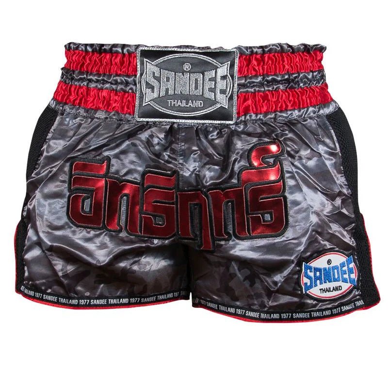 Sandee Thai Shorts - Supernatural Power - Black/ Carbon/ Red - Stone Fight Shop