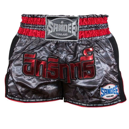 Sandee Thai Shorts - Supernatural Power - Black/ Carbon/ Red - Stone Fight Shop