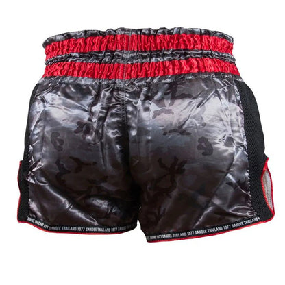 Sandee Thai Shorts - Supernatural Power - Black/ Carbon/ Red - Stone Fight Shop