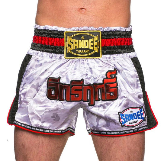 Sandee Thai Shorts - Supernatural Power - White/ Black/ Red - Stone Fight Shop