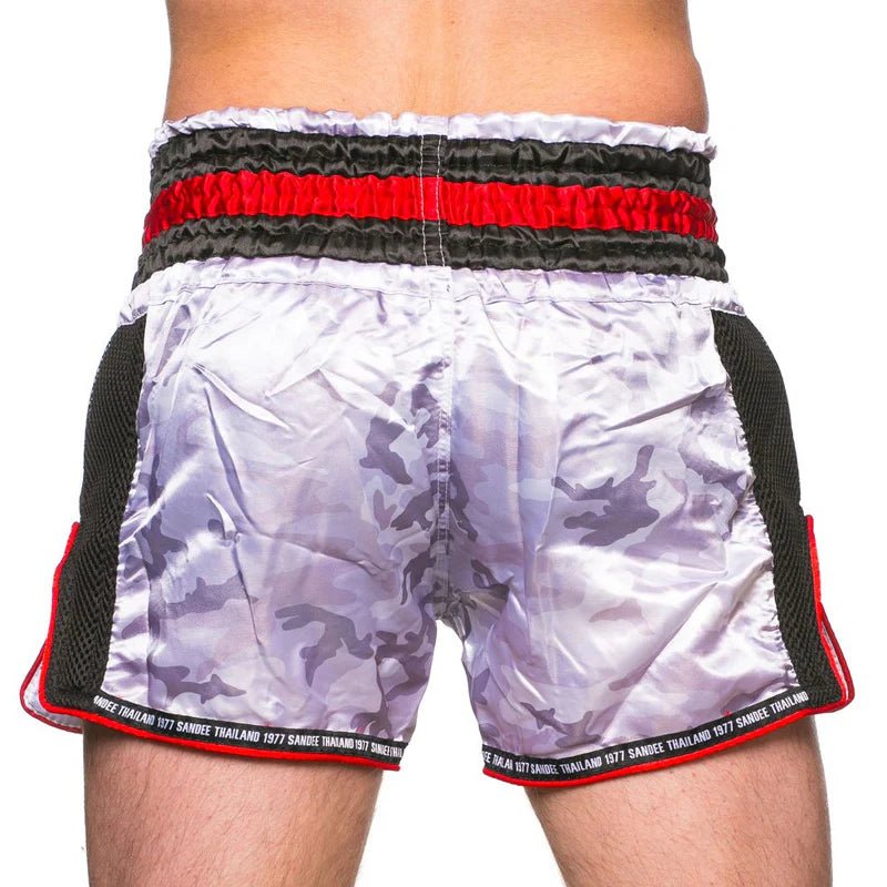 Sandee Thai Shorts - Supernatural Power - White/ Black/ Red - Stone Fight Shop