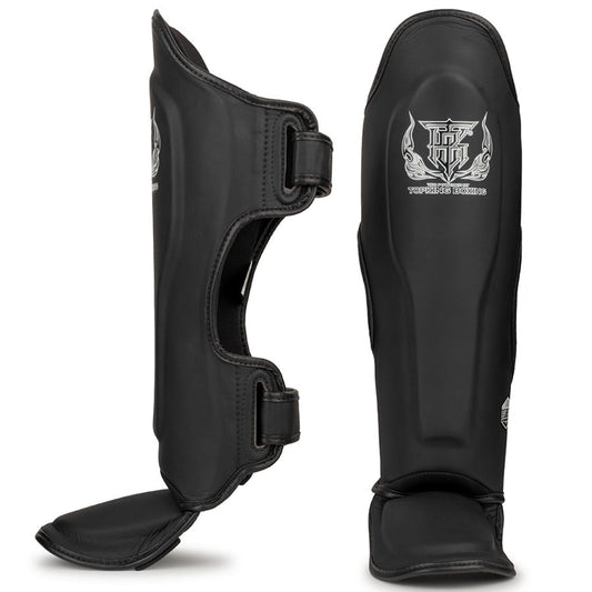 Top King Kids Black Muay Thai Shin Guards - Stone Fight Shop