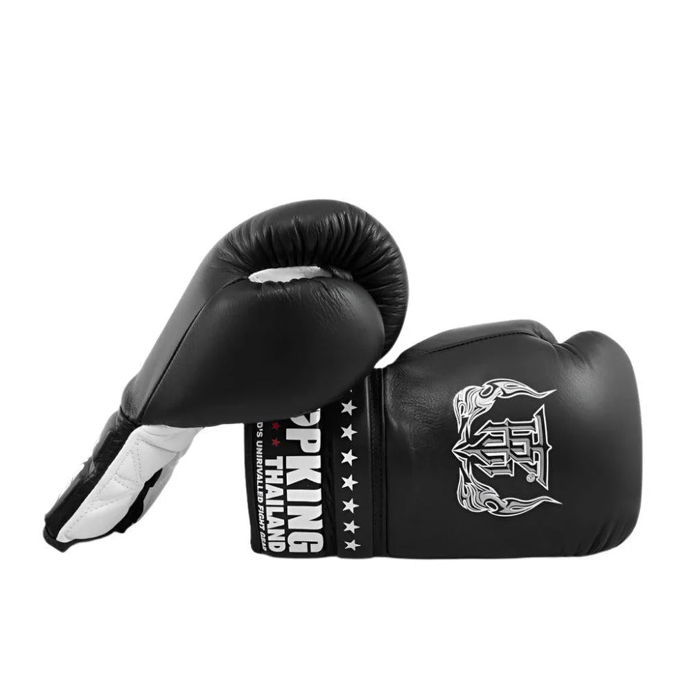 Top King Lace Up Muay Thai Gloves - Super Competition Black - Stone Fight Shop