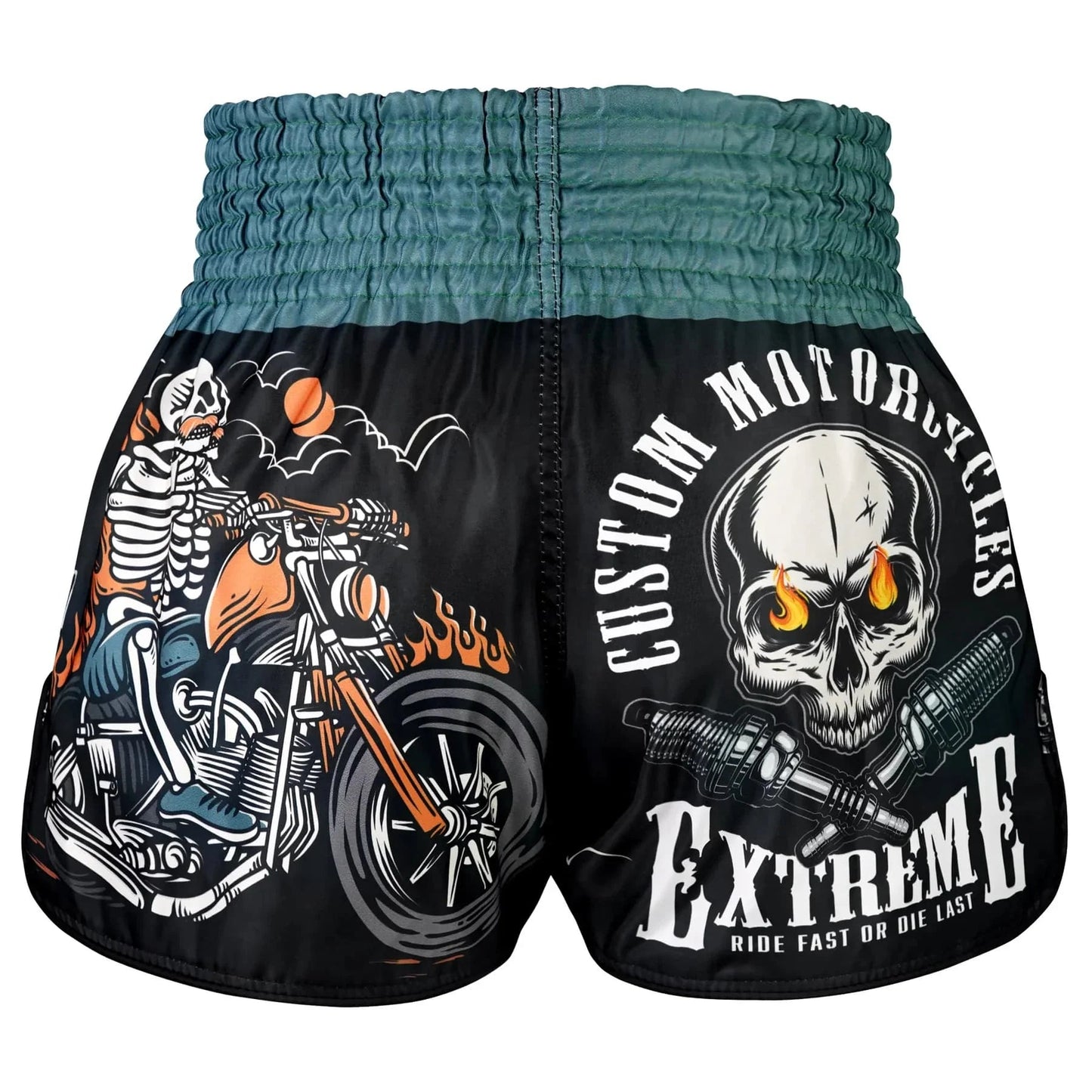 TUFF High - Cut Retro Muay Thai Shorts The Skull Rider - Stone Fight Shop