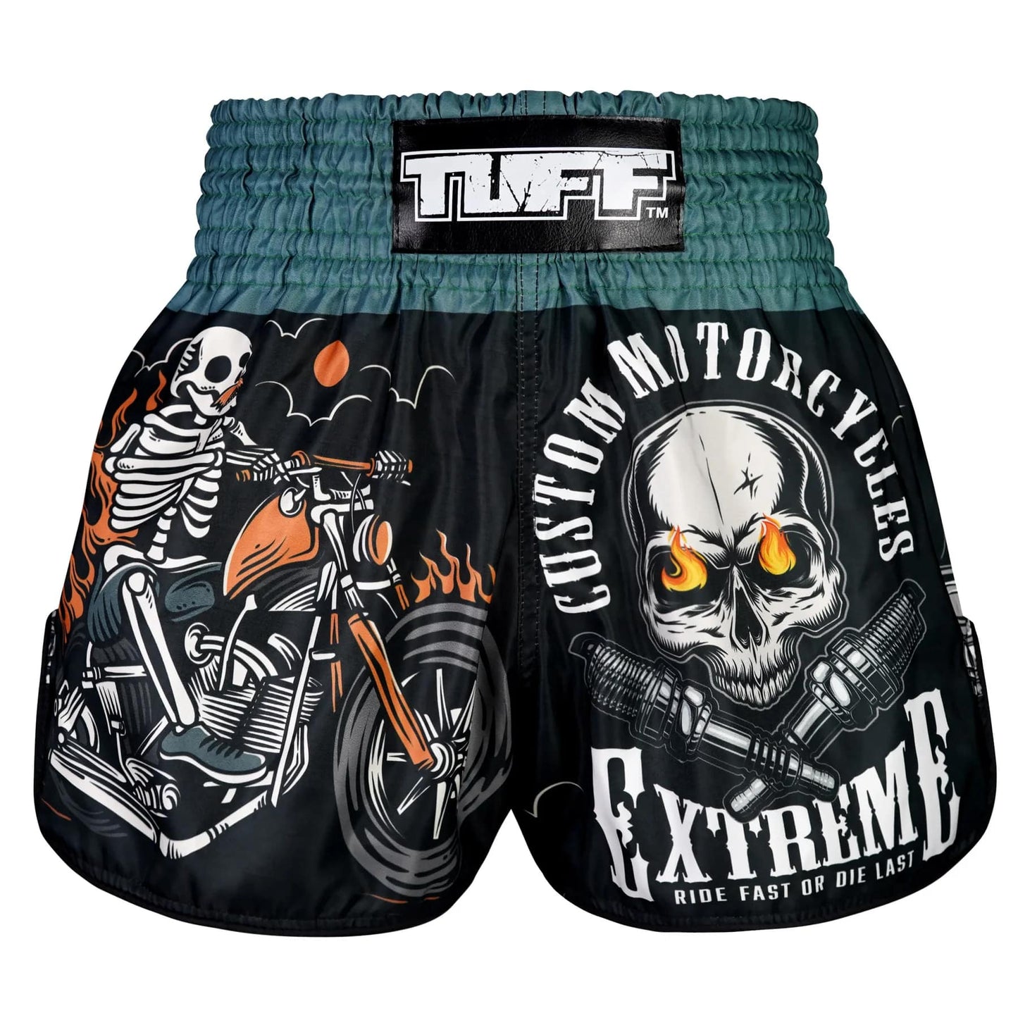 TUFF High - Cut Retro Muay Thai Shorts The Skull Rider - Stone Fight Shop