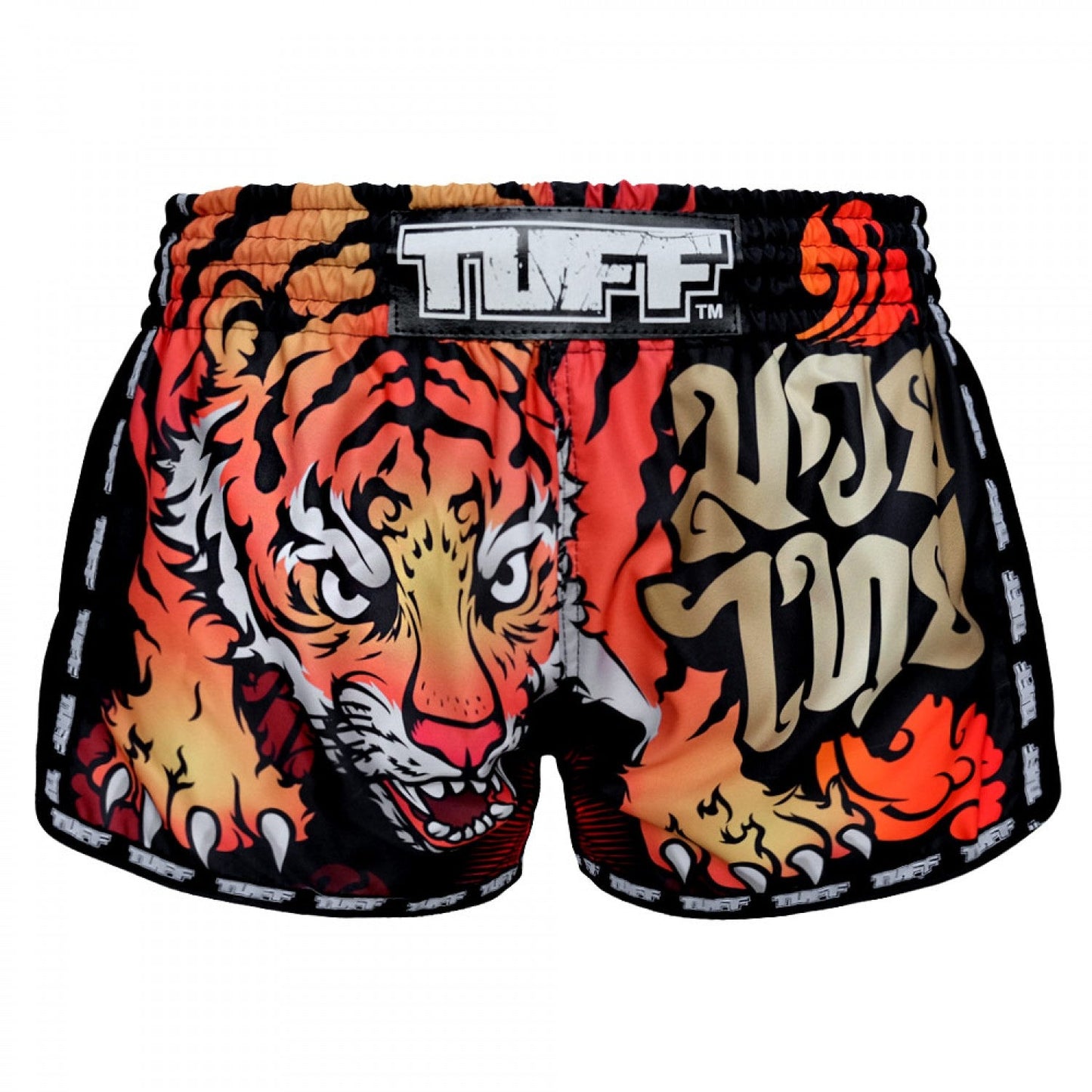 TUFF Muay Thai Shorts Retro Style Black Cruel Tiger - Stone Fight Shop