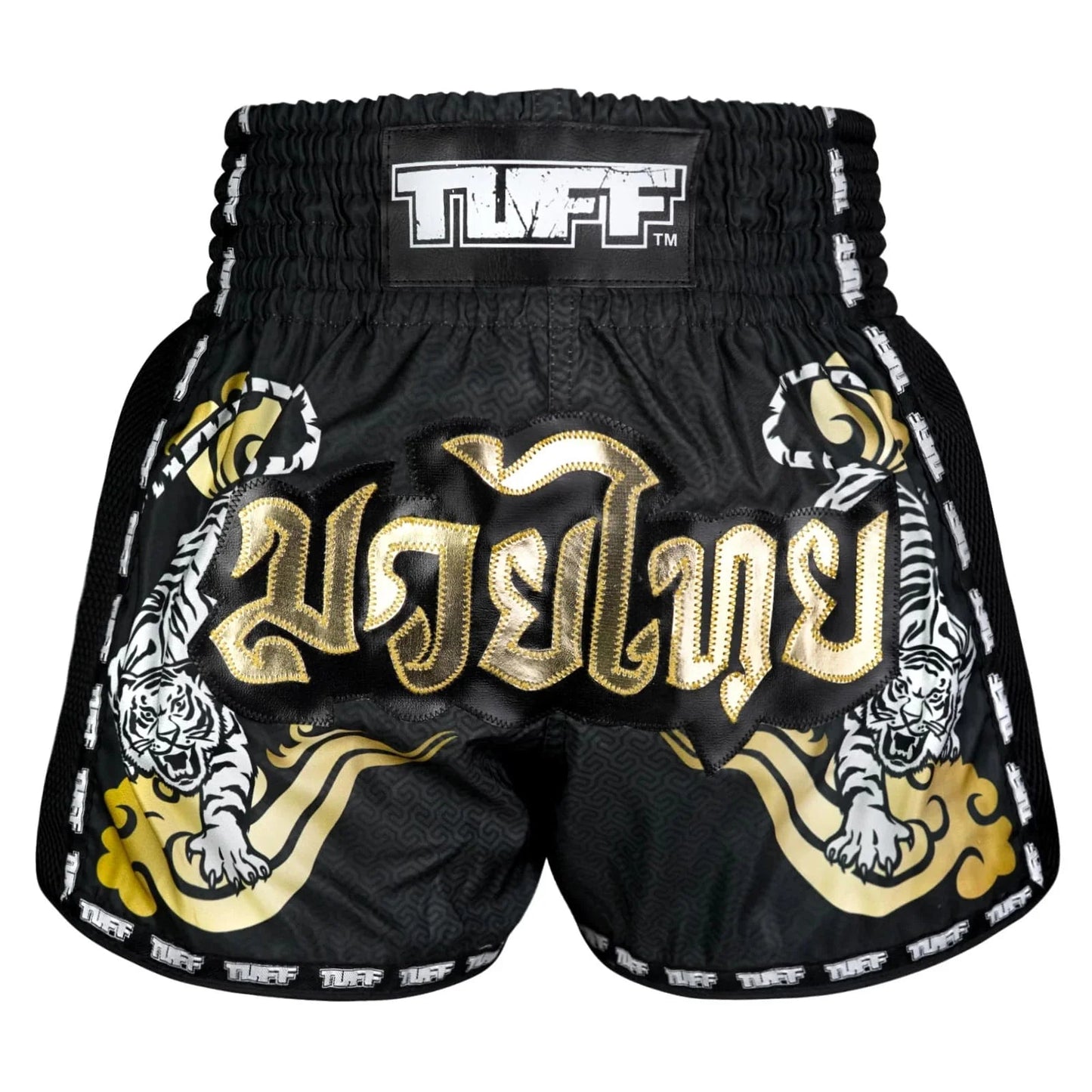 TUFF Muay Thai Shorts Retro Style Black Twin Tiger - Stone Fight Shop