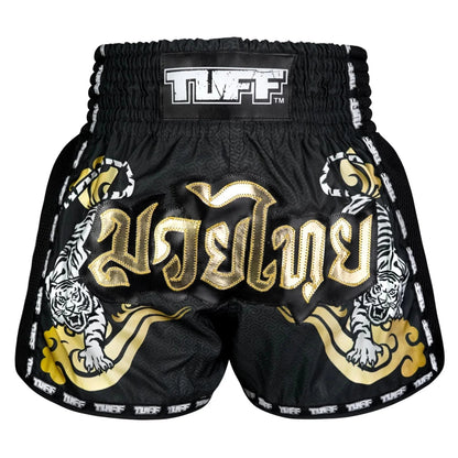 TUFF Muay Thai Shorts Retro Style Black Twin Tiger - Stone Fight Shop