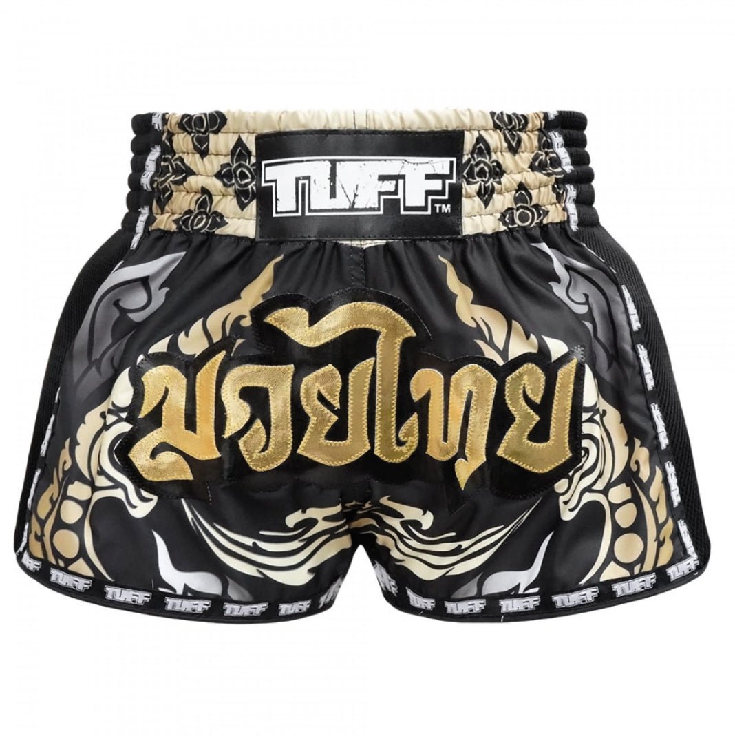 TUFF Muay Thai Shorts Retro Style Thai King of Naga Black - Stone Fight Shop