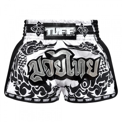 TUFF Muay Thai Shorts Retro Style The Great Hongsa White - Stone Fight Shop