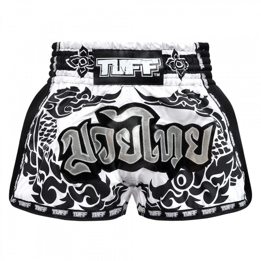 TUFF Muay Thai Shorts Retro Style The Great Hongsa White - Stone Fight Shop