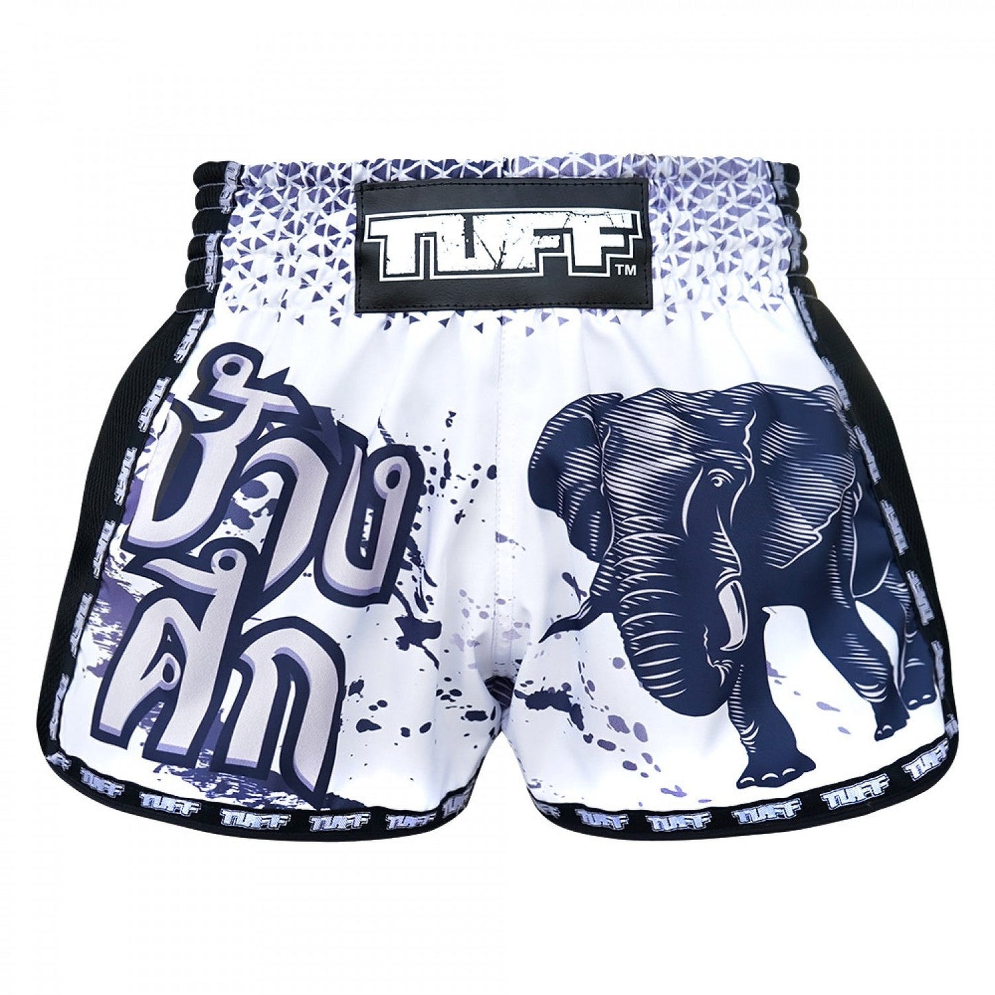 TUFF Muay Thai Shorts Retro Style White War Elephant - Stone Fight Shop