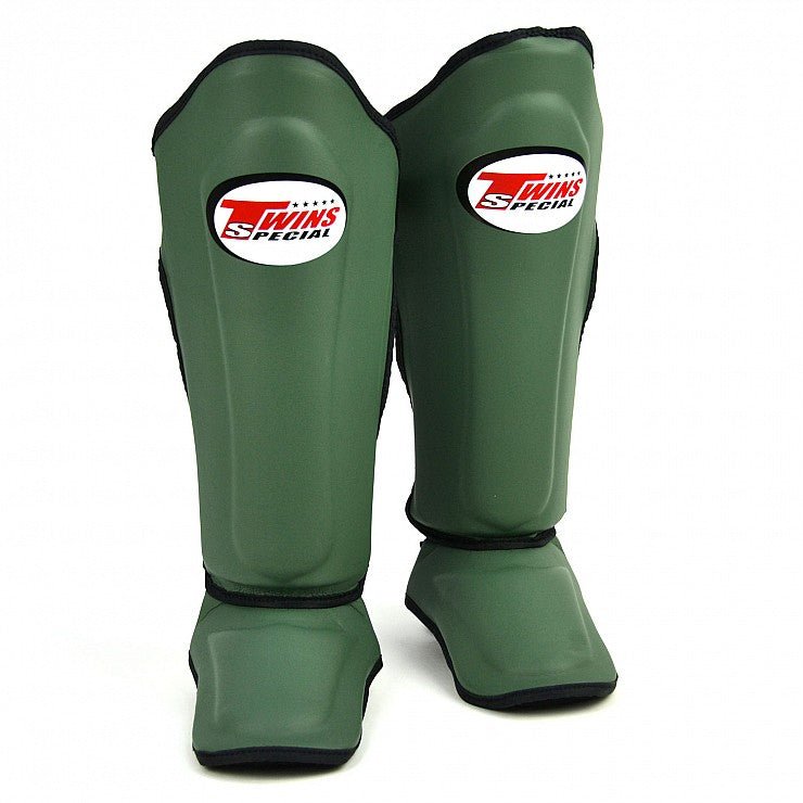 Twins Olive - Black Double Padded Shin Pads - Stone Fight Shop