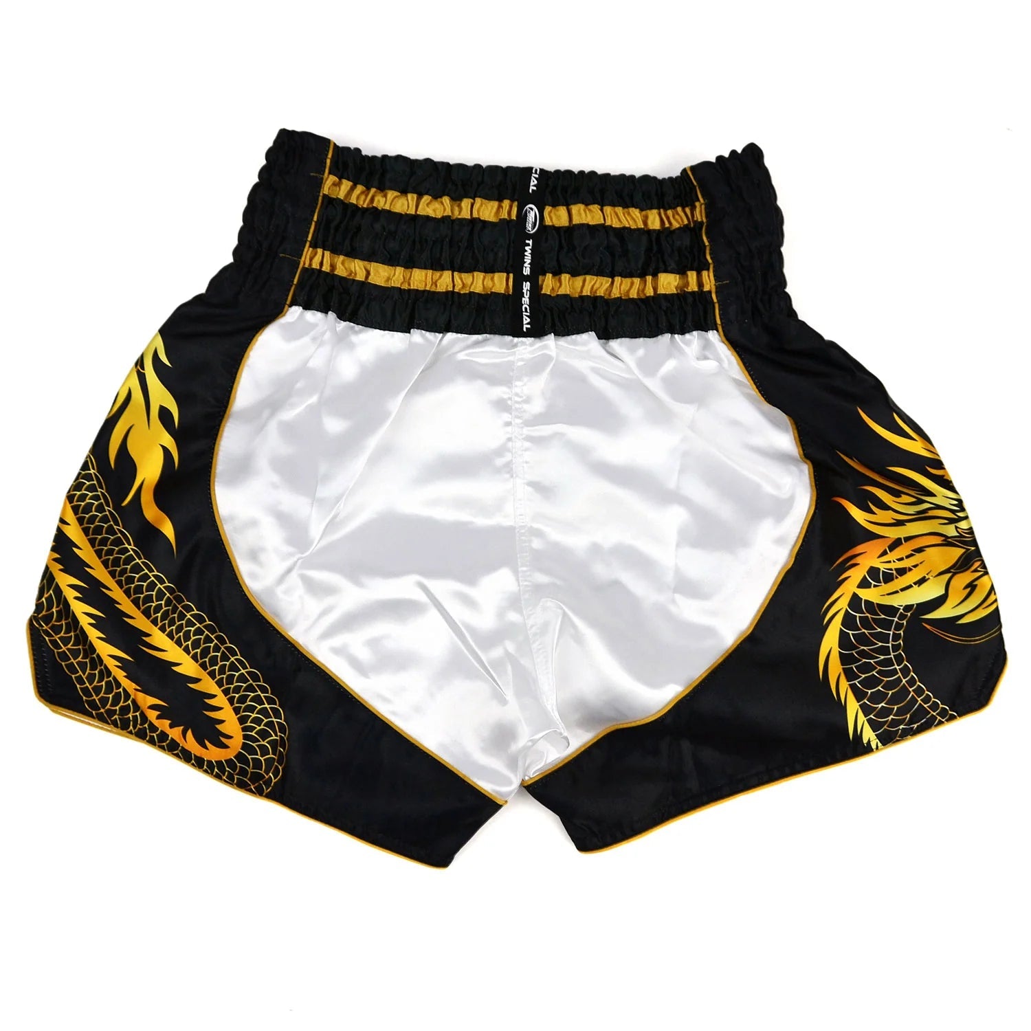 Twins Special Muay Thai Shorts - Dragon White - Black - Stone Fight Shop