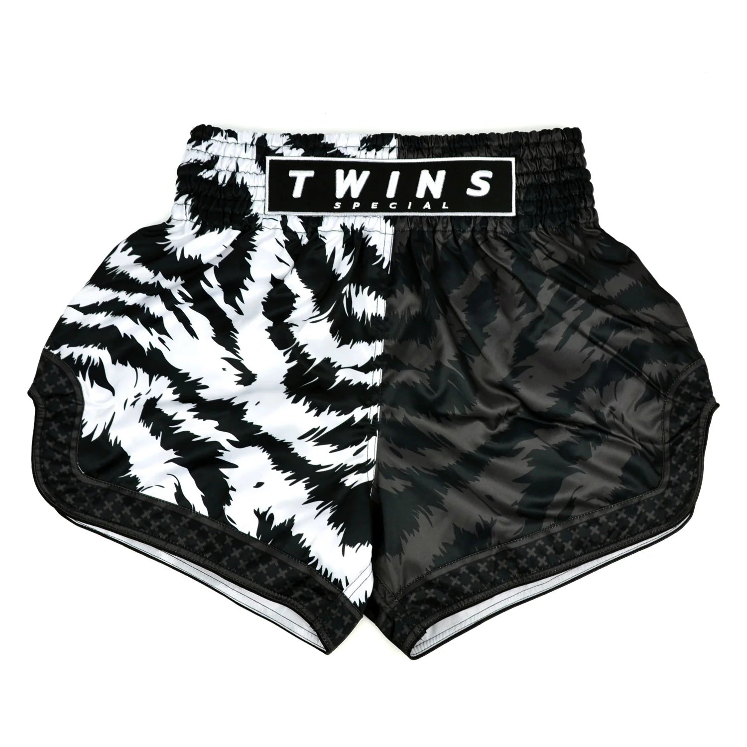Twins Special Muay Thai Shorts - Jungle Black - White - Stone Fight Shop