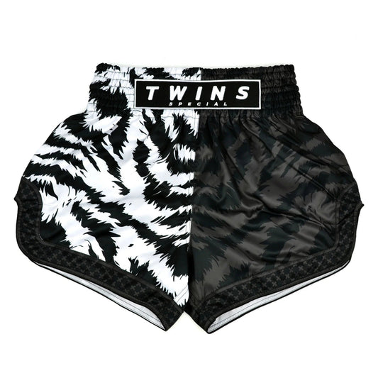 Twins Special Muay Thai Shorts - Jungle Black - White - Stone Fight Shop