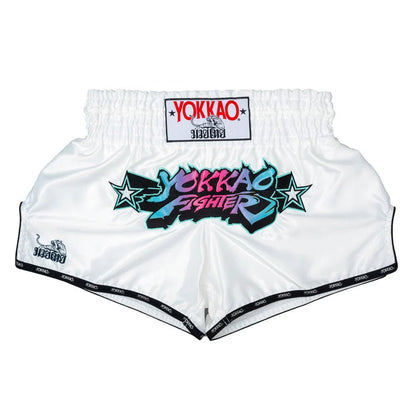 Yokkao Fighter KO Muay Thai Shorts - White - Stone Fight Shop